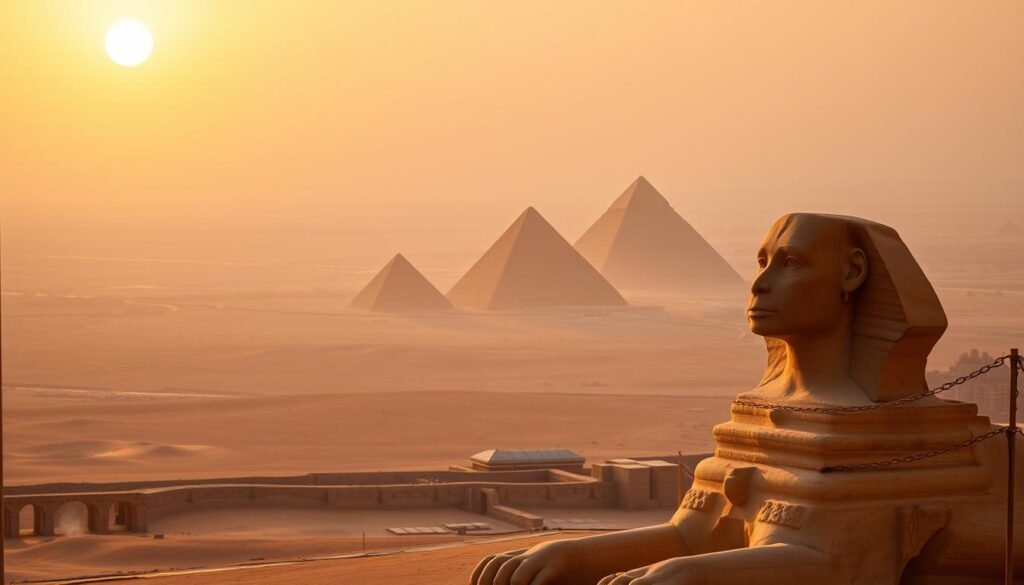 Giza Plateau view from Grand Egyptian Museum Giza Plateau view from Grand Egyptian Museum